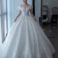Custom Princess Wedding Gown - Off-Shoulder Pearlescent Train Bridal Dress