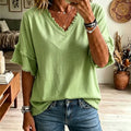 Summer Casual Short Sleeve V-Neck Loose Frayed Shirt