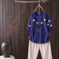 Women's Summer Ethnic Artistic Plus Size Linen Cotton Embroidered Short Sleeve Loose - White