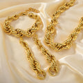 EU/US Import Hot Sale Personality Statement Rope Chain Stripe Thick Hip-Hop Breeze Copper Tube Twist Necklace Bracelet Set Earrings Set
