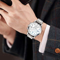 Factory Direct Vivid Blue Light Glass 3 Eye Steel Band Watch Men Quartz Watch Gift Men Overseas Watch