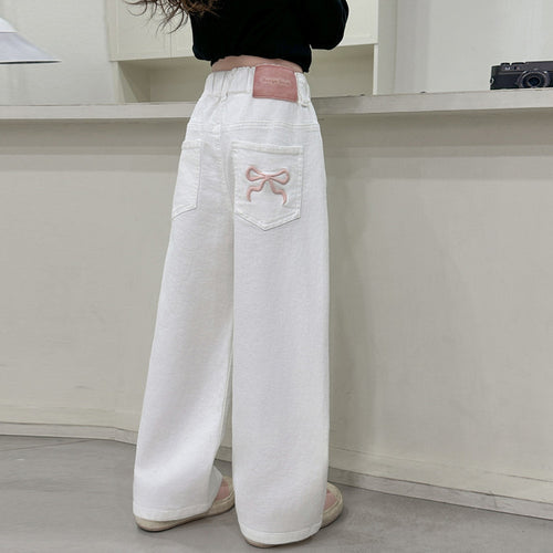 Girls' Bow Cotton Wide-Leg Pants