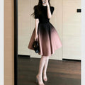 Summer Chanel-Style Elegant Short Sleeve Gradient Skirt Set