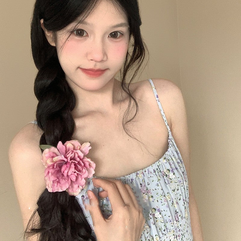 Fabric Pearl Flower Leaf Tassel Hair Clip - view 8