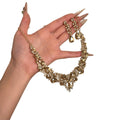 Fall Day Champagne Rhinestone Heavy-Duty Teardrop Necklace Light Luxury Niche Clavicle Chain Banquet Party Noble Jewelry Set