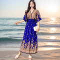 Women's Summer Chinese French Short Sleeve V-Neck Printed Dress + Skirt 2026 - 1-1#