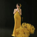 Yellow Maternity Photography Dress - Simple Chinese Style Prenatal Photo Gown