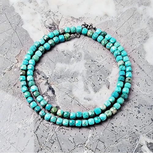 Natural Stone Turquoise Round Bead Beaded Handmade diy Bead Custom Work Necklace Niche Retro Fresh Accessory