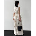 Summer Casual Elegant Sleeveless Stand Collar Waist-Tie Wide Leg Pants + Top 2-Piece Set