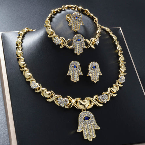 Western Classic Evil Eye Hand Palm Pendant Full Diamond xo Heart 4-Piece Set Overseas Wholesale