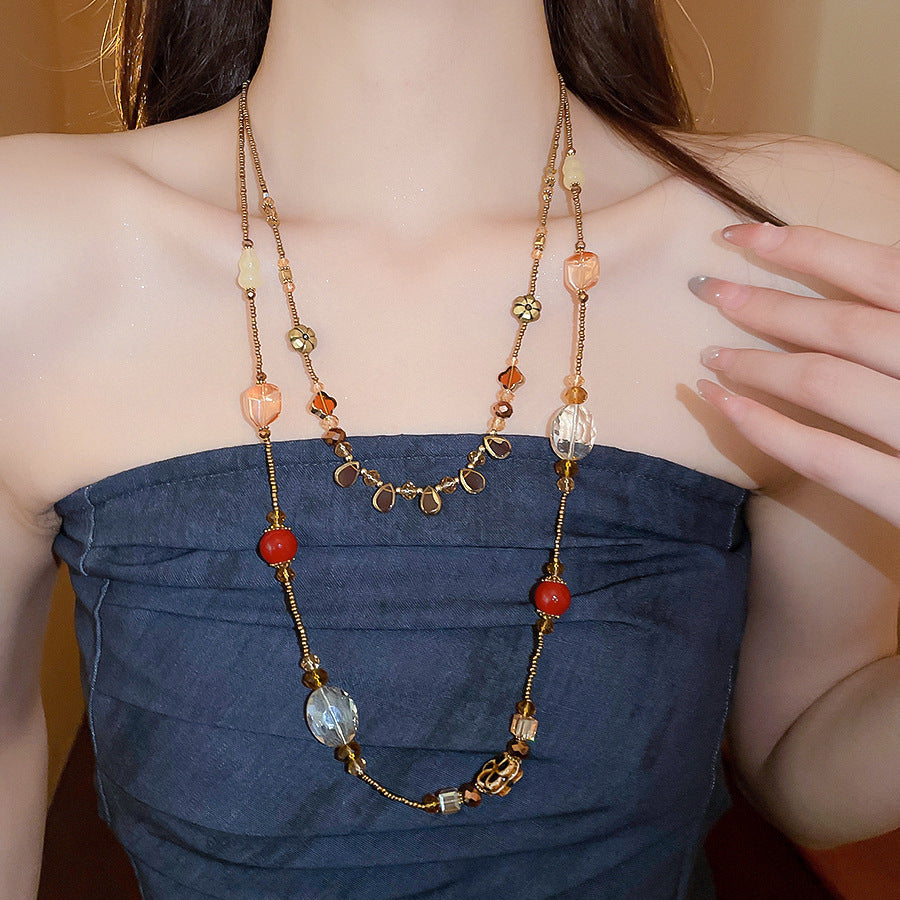 Butterfly Flower Crystal Bead Layered Necklace - view 8