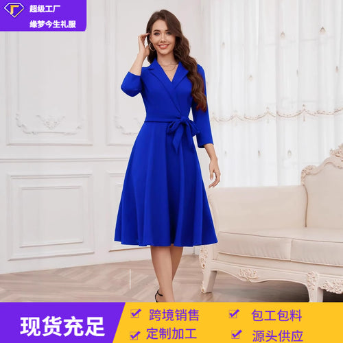 跨境欧美女式V领连衣裙2026夏季新款时尚大码外贸小个子速卖通礼