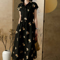 Silk Embroidered Little Black A-Line Dress, Summer
