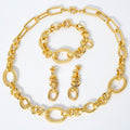 Overseas Middle East Gold Plated 18K Fashionable Oval Round Clasp Round Ring Spliced Necklace Bracelet Set Earrings 3-Piece Set Clavicle Chain
