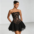 Mesh Tie-Front Short Skirt + Skirt + Top 2-Piece Set