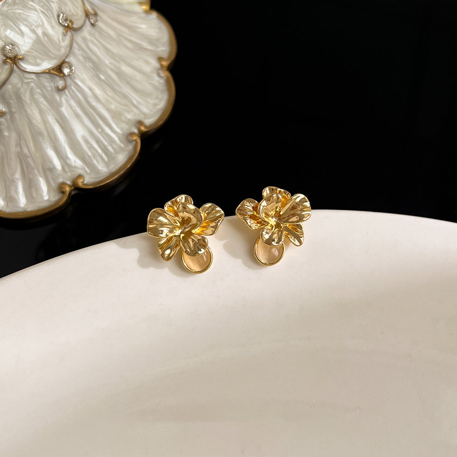 French Gold Butterfly Flower Stud Earrings - view 11
