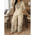 Women's Ethnic Long Sleeve Lace Trim Set 2026 | 2 Piece Outfit Set - White