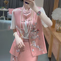 Summer New Chinese Unique Acetate Vest + Jacket + Skirt + Top Set