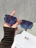 Rimless Square Women Sunglasses UV-Proof Premium Sunshade Glasses Beveled Metal Personality Trendy Sunglasses