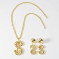 Western Hip-Hop With Money Flower Gold Plated Beautiful Gold No. Pendant Necklace Earrings Set INS Unisex Jewelry