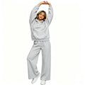 Fall-Winter Sporty Fleece Loose Drop Shoulder Wide Leg Pants + Hoodie 2-Piece Set