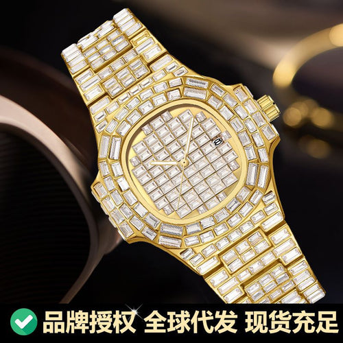 PINTIME / Item Time Export Hot Sale Bestseller Fashionable Rhinestone Starry Sky Square Diamond Date Waterproof Quartz Watch Men