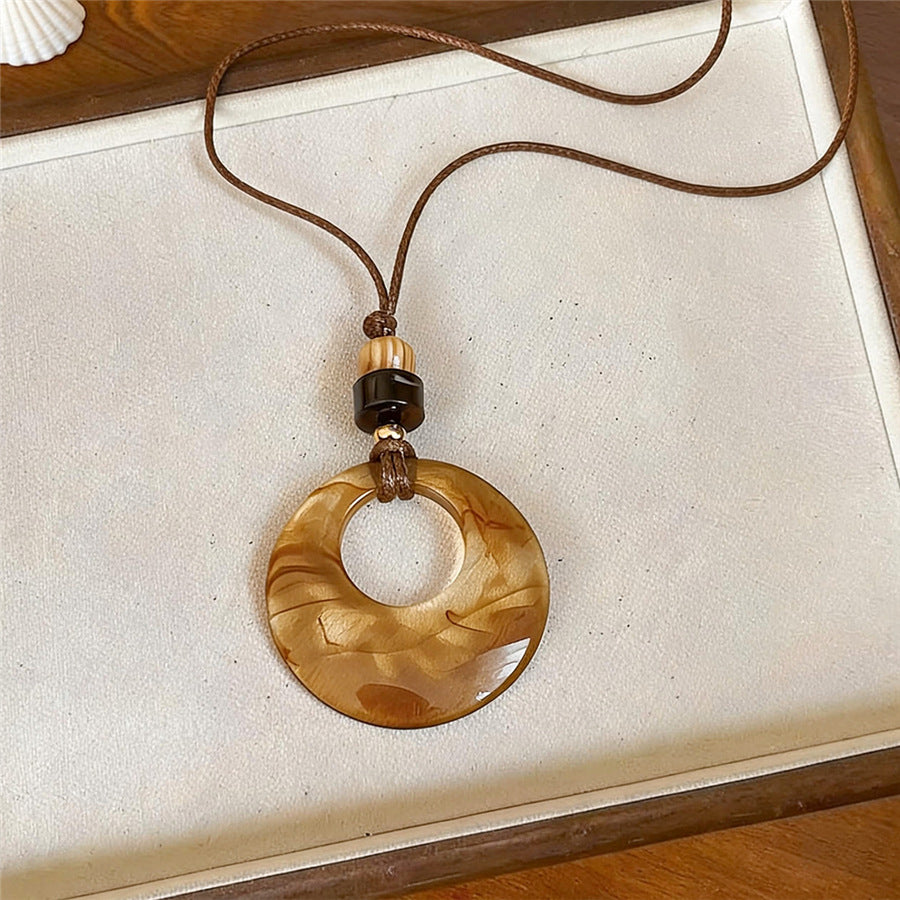 Chinese-Inspired Wooden Round Pendant Necklace - view 6