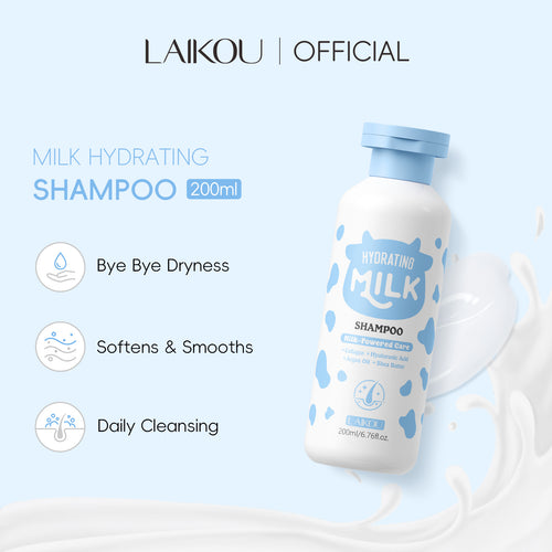 跨境LAIKOU牛奶保湿洗发水200ml清洁柔顺全英文外贸Shampoo现货