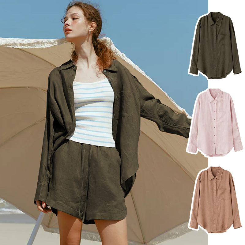 Summer Casual Tencel Lapel Collar Sun-Protection Cardigan + Shirt