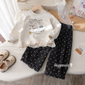 Girls' Cartoon Print Lace Hoodie 2-Piece Set