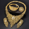 Overseas Western Dubai 18K Set Inlay Rhinestone Necklace Earrings Set Ring Bracelet Set India Bride Jewelry Set