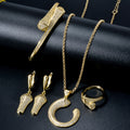 Overseas Export Western Vintage Breeze Open End Bangle Full Diamond Necklace Earrings Set Ring Bracelet Set Personality Jewelry Women Wholesale