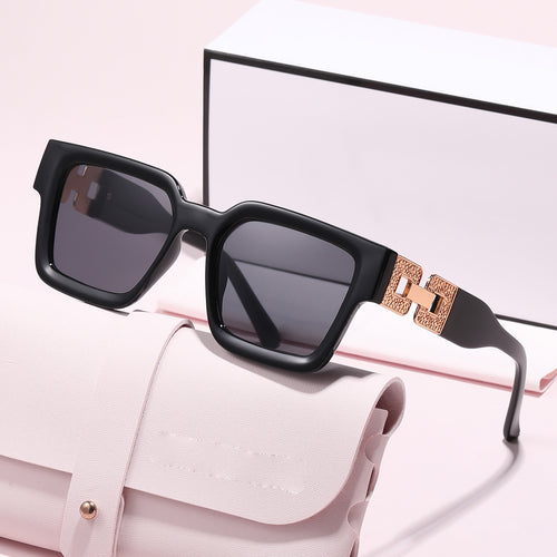Square Frame Wide Women Sunglasses Premium New Cutout Tweed Style UV-Proof EU/US Import Trendy Guy Sunglasses
