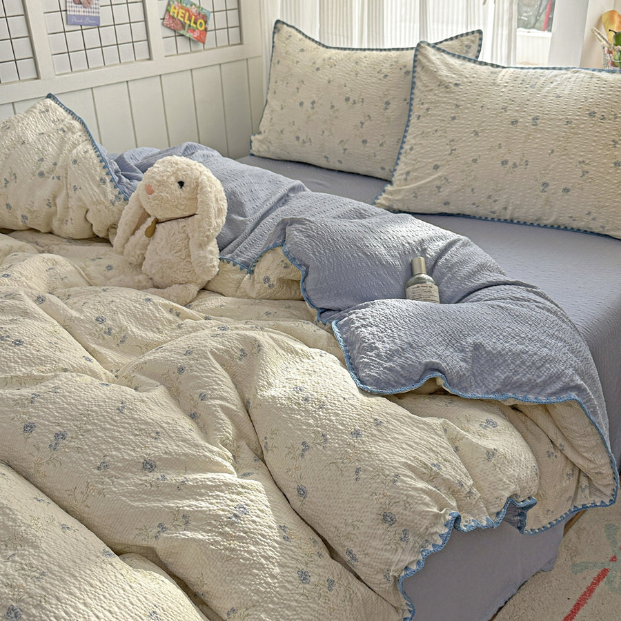 Shell Edge Flower Crinkle-Gauze Cotton 4-Piece Bedding Set - view 4