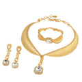 Amazon New Overseas Leaves Rhinestone Western Versatile Fashionable Premium Necklace Bangle Earrings Ring Set