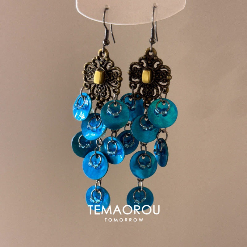 Bohemian Crystal Flower Tassel Earrings - view 8