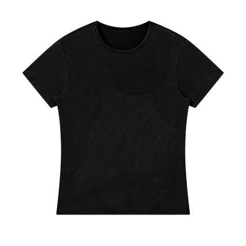 ARTIE Unisex American Retro Washed Distressed Washed Slim Fit Cropped Slimming Short Sleeve T-Shirt