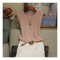 Round Neck Knit Tank Top - Wide Strap Ice Silk Sleeveless Vest Women