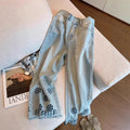 Fall Slimming Plus Size Tencel Embroidered High Waist Hollow-Out Lightweight Wide Leg Pants