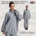 Fall/Winter Retro Fleece Distressed Washed Loose Fit Half Zip Stand Collar Hoodie & Pants Set