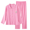 Women's Fall-Winter Minimal Mesh Cotton Long Sleeve Square Neck Striped Pants Set 202 - Blue