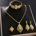 Overseas Dubai Gold 18K Necklace Earrings Set Ring Bracelet Set Ethiopia Women Banquet Jewelry Set Bead Gem