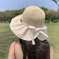 新款夏季百搭户外遮阳帽大帽檐渔夫帽便携防晒太阳帽蝴蝶结女士帽