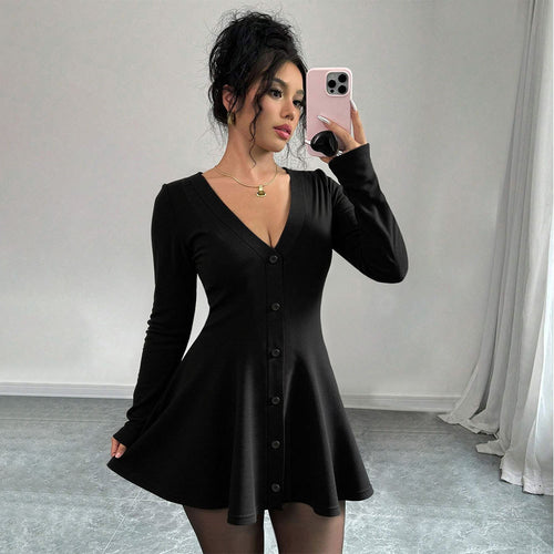 Women's Knit V-Neck Bow Hem Mini Dress