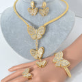EU/US Import Bestseller Fringe 3D Butterfly Rhinestone Necklace Bracelet Set Earrings Ring Banquet Women Jewelry Set