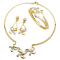 Sweet Cool Hot Girl Bow Copper Gold Plated Bead Collar Niche Unique Design Detail Necklace Bracelet Set Earrings Ring Set
