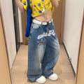Summer Retro Slimming Letter Print Loose Wide Leg Pants + Pants
