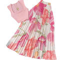 Summer French Slimming Printed Fitted Pleated Skirt + Top Set