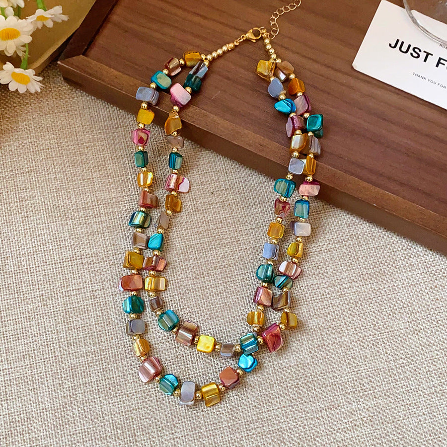 Vintage Double-Layer Shell Beaded Necklace - view 8