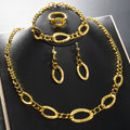 Western Bead Gem 18K Jewelry Set Cuban Chain Oval Round Cutout Return Pattern Necklace Bracelet Set Earrings Ring Set